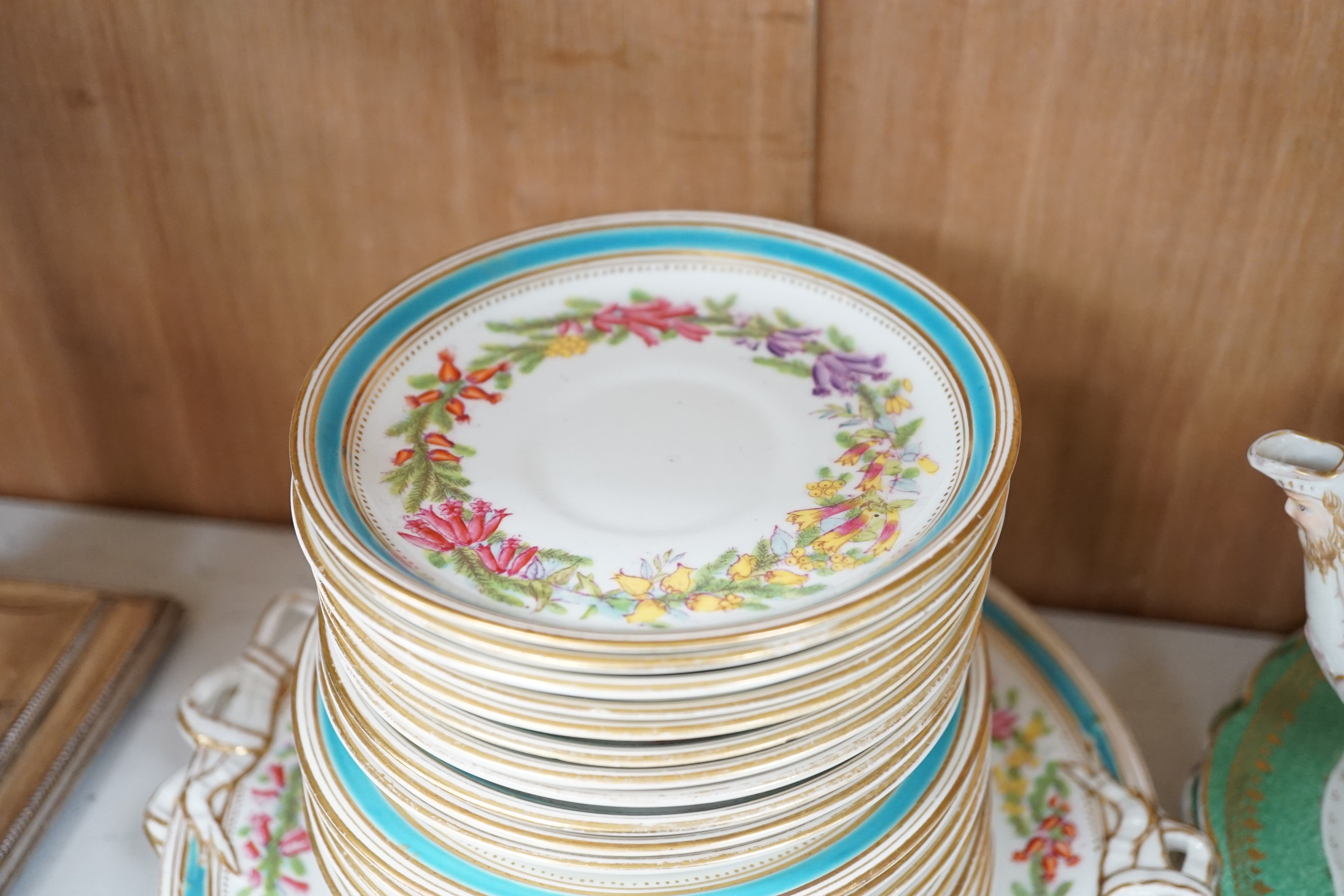 Mixed tea wares to include Nymphenburg, Dresden and a Victorian floral decorated bone china tea set